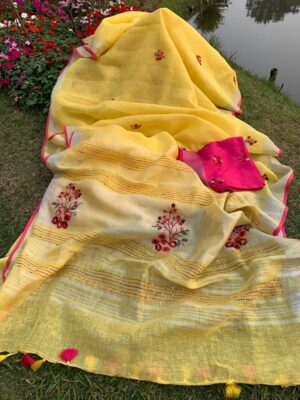 Latest Model Linen Embroidary Sarees (7)