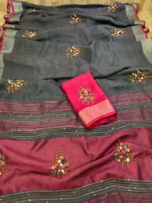 Latest Model Linen Embroidary Sarees (9)