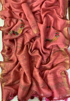 Latest Silk Linen Embroidary Sarees (10)