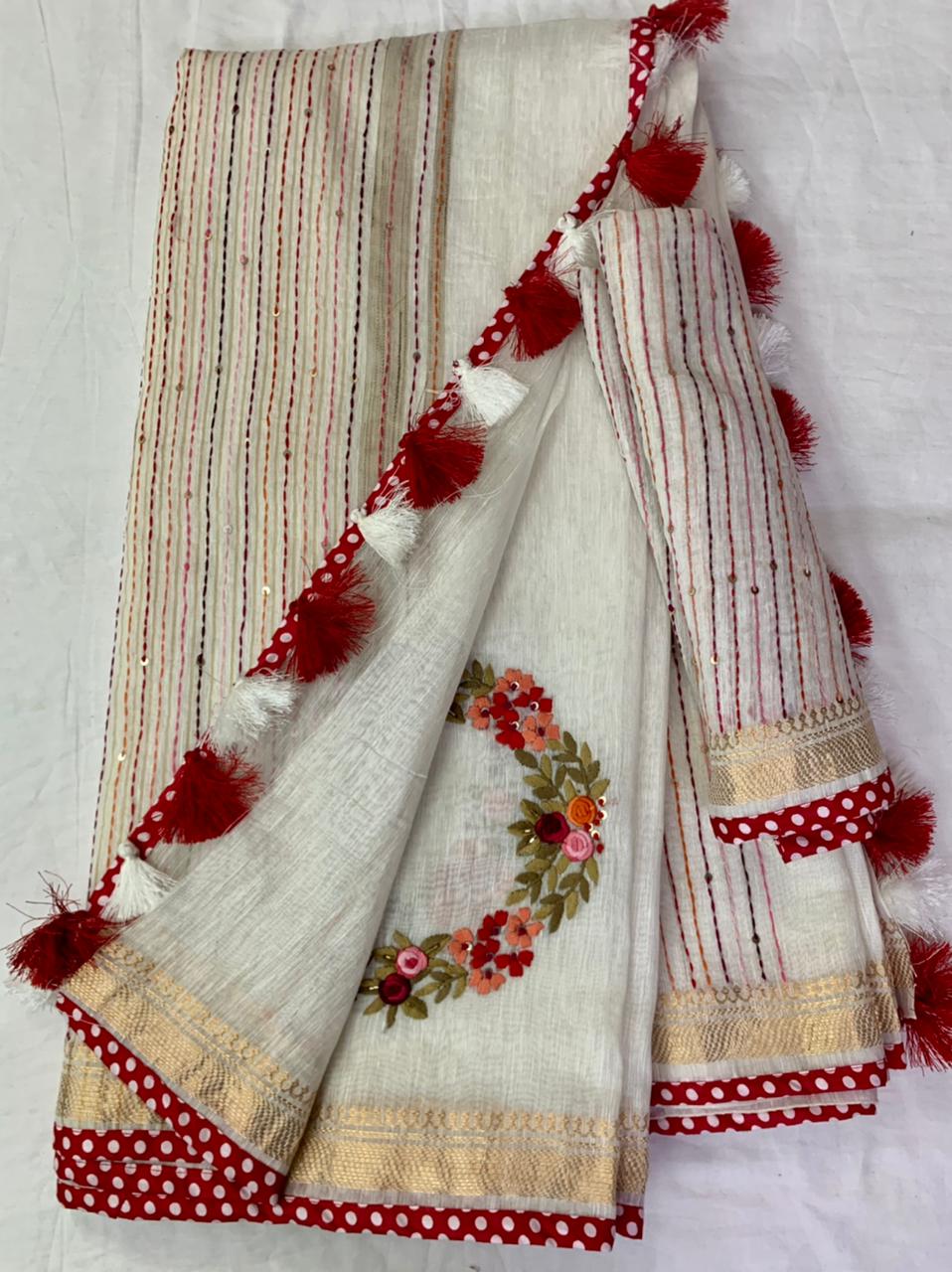 Latest Silk Linen Embroidary Sarees | siri designers