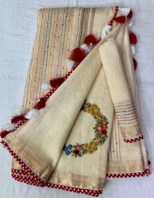 Latest Silk Linen Embroidary Sarees (6)