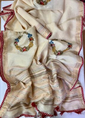 Latest Silk Linen Embroidary Sarees (7)