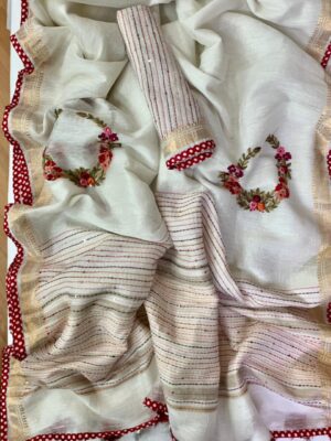 Latest Silk Linen Embroidary Sarees (8)