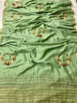 Latest Silk Linen With Embroidary Sarees (1)