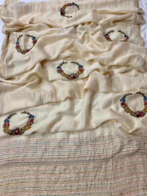 Latest Silk Linen With Embroidary Sarees (2)