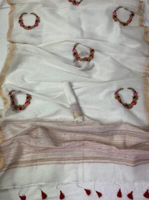 Latest Silk Linen With Embroidary Sarees (4)