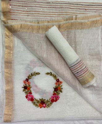 Latest Silk Linen With Embroidary Sarees (5)