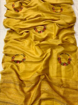 Latest Silk Linen With Embroidary Sarees (7)