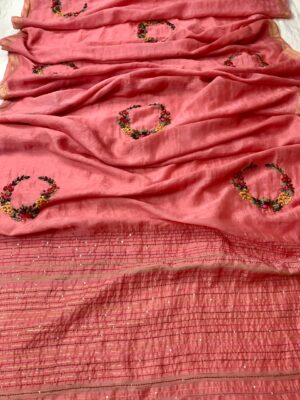 Latest Silk Linen With Embroidary Sarees (8)