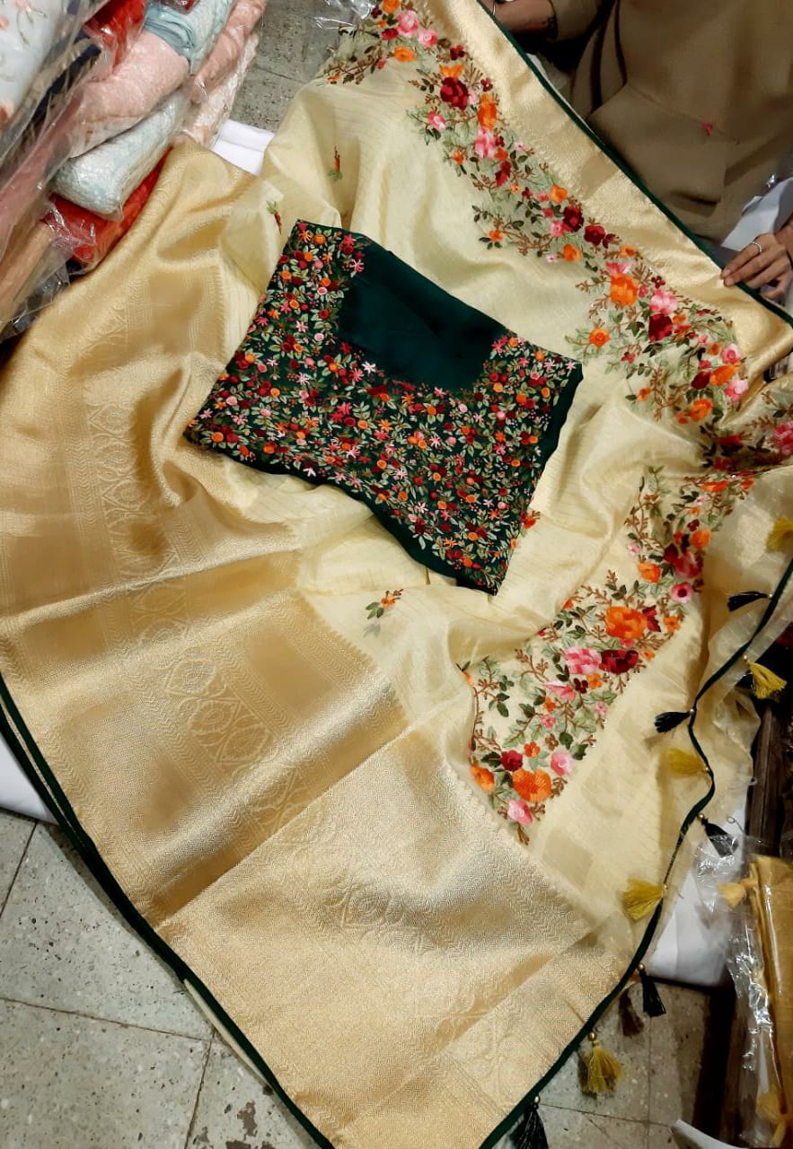 Soft Organza Saree Embroidery Multi Thread Cut Work With Blouse Piece -  Urban Libaas