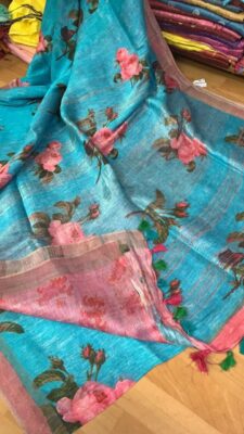 Pure Organic Printed Linen Sarees (19)