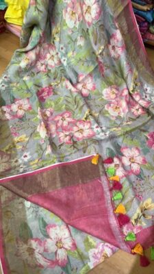 Pure Organic Printed Linen Sarees (28)