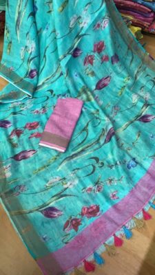 Pure Organic Printed Linen Sarees (31)
