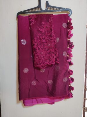 Exclusive Pure Chinon Sarees With Blouse (2)