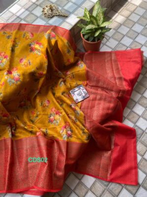 Latest Chiniya Pattu Floral Printed Sarees (1)