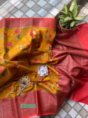 Latest Chiniya Pattu Floral Printed Sarees (2)