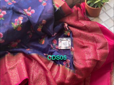 Latest Chiniya Pattu Floral Printed Sarees (7)