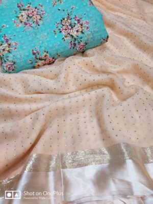 Pure Chiffon Designer Sarees With Floral Blouse (11)