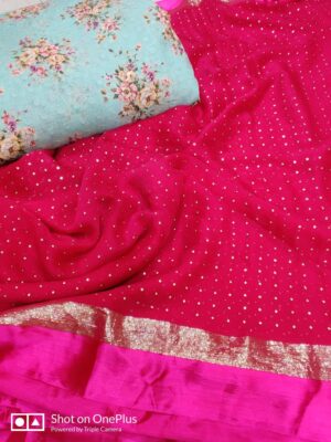 Pure Chiffon Designer Sarees With Floral Blouse (14)