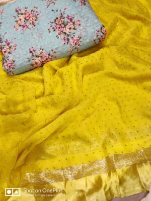 Pure Chiffon Designer Sarees With Floral Blouse (16)