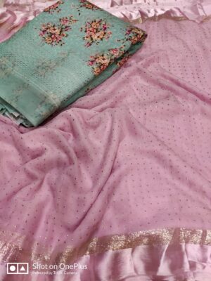 Pure Chiffon Designer Sarees With Floral Blouse (4)