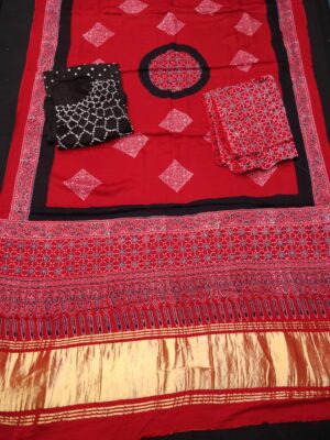 Pure Modal Silk Ajrakh Bandini Dress Materials (4)