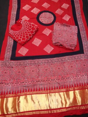 Pure Modal Silk Ajrakh Bandini Dress Materials (6)