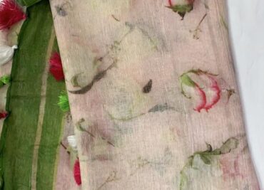 Pure Printed Silk Linen Sarees With Blouse (9)
