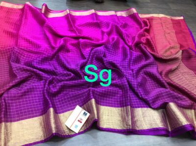 Pure Wrinkle Crepe Sarees With Checked Pattern (1)