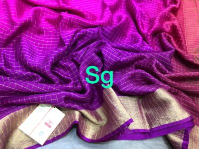Pure Wrinkle Crepe Sarees With Checked Pattern (2)