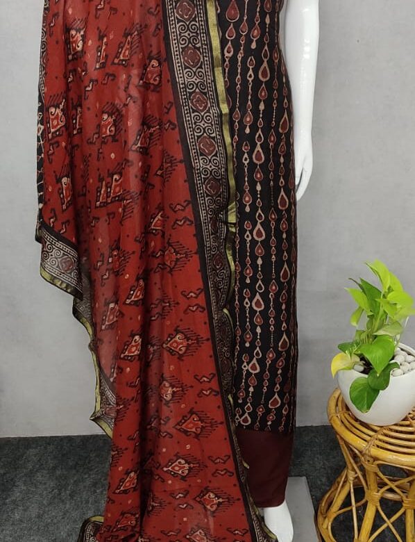 Chanderi Silk Ajrakh Printed Dresses (4)