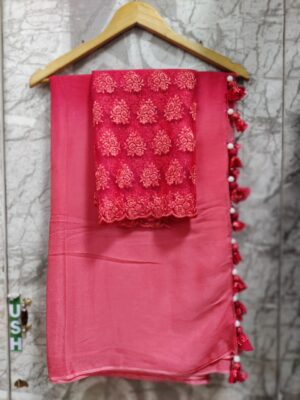 Pure Chinnon Plain Sarees With Blouse (11)