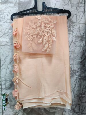 Pure Chinnon Plain Sarees With Blouse (12)