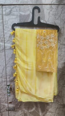 Pure Chinnon Plain Sarees With Blouse (14)