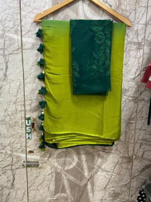 Pure Chinnon Plain Sarees With Blouse (18)