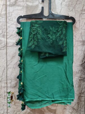 Pure Chinnon Plain Sarees With Blouse (23)