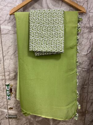 Pure Chinnon Plain Sarees With Blouse (30)