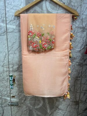 Pure Chinnon Plain Sarees With Blouse (33)
