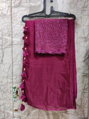 Pure Chinnon Plain Sarees With Blouse (39)