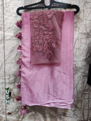 Pure Chinnon Plain Sarees With Blouse (40)