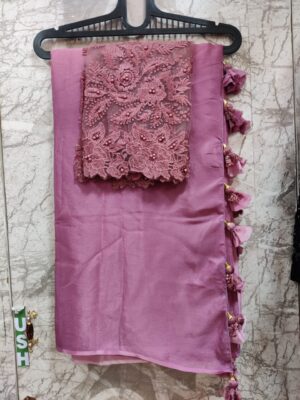 Pure Chinnon Plain Sarees With Blouse (42)