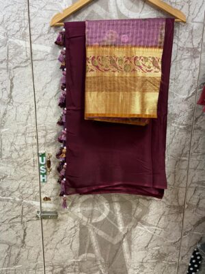 Pure Chinnon Plain Sarees With Blouse (48)