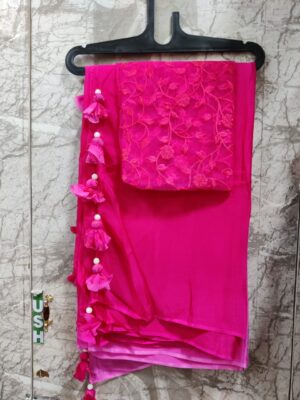 Pure Chinnon Plain Sarees With Blouse (53)