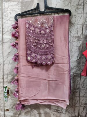 Pure Chinnon Plain Sarees With Blouse (56)