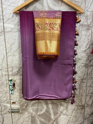 Pure Chinnon Plain Sarees With Blouse (58)