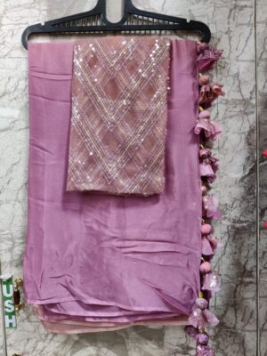 Pure Chinnon Plain Sarees With Blouse (64)