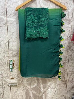 Pure Chinnon Plain Sarees With Blouse (67)