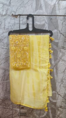 Pure Chinnon Plain Sarees With Blouse (7)