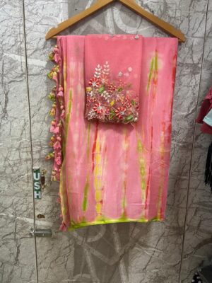Pure Chinnon Plain Sarees With Blouse (72)