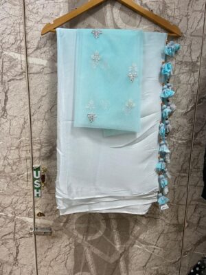 Pure Chinnon Plain Sarees With Blouse (76)